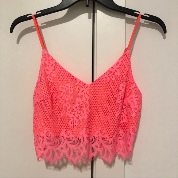 Lush 2 PC Set Coral-Pink Lace Crop Top and Skirt (New)-Size S/M - Picture 3 of 14